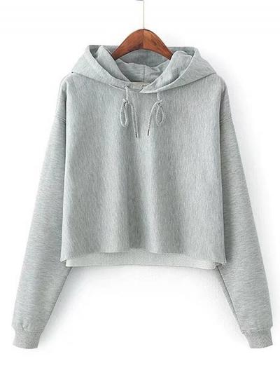Oasap Long Sleeve Solid Crop Top Hoodies
