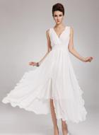 Oasap Solid Color V Neck Sleeveless Slim Chiffon Prom Dress