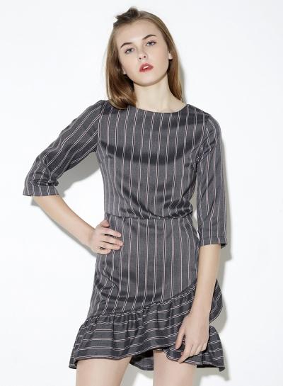 Oasap Women's Stripe Assymetric Frill Hem Mini Dress