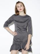 Oasap Women's Stripe Assymetric Frill Hem Mini Dress