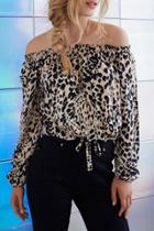 Oasap Fashion Leopard Printing Off-the-shoulder Blouse