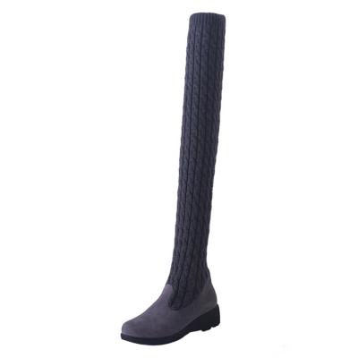 Oasap Solid Color Round Toe Knit Over-the-knee Boots