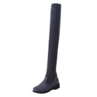 Oasap Solid Color Round Toe Knit Over-the-knee Boots