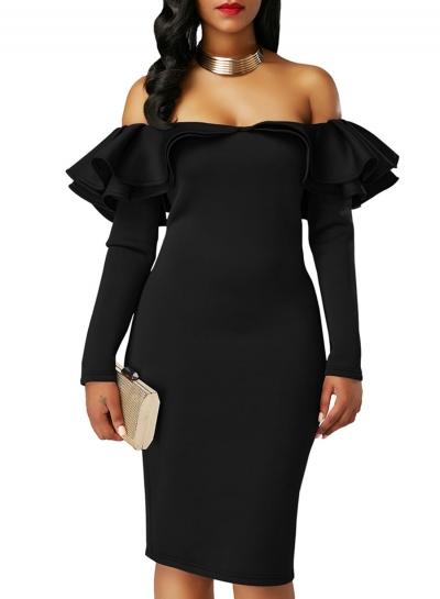 Oasap Slash Neck Off Shoulder Flounce Hem Dress