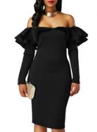 Oasap Slash Neck Off Shoulder Flounce Hem Dress