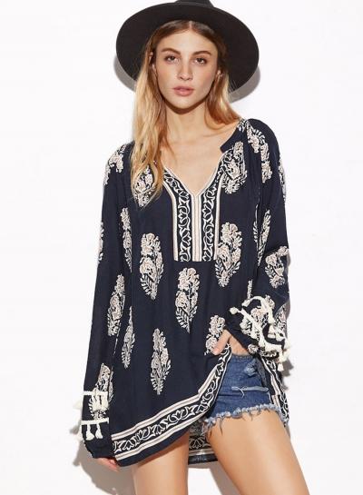 Oasap Long Sleeve Floral Printed Dresses