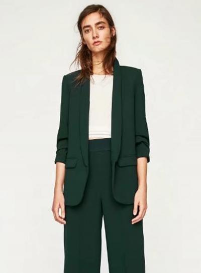 Oasap Fashion Solid 3/4 Sleeve Open Front Blazer