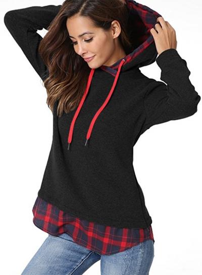Oasap Casual Long Sleeve Plaid Pullover Hoodie