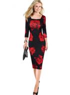 Oasap Fashion 3/4 Sleeve Floral Bodycon Midi Dress