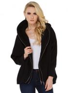 Oasap Solid Hooded Double Zipper Loose Coat