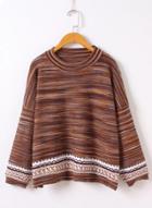 Oasap Round Neck Long Sleeve Color Splicing Sweater