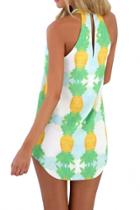 Oasap Pineapple Print White Shift Dress
