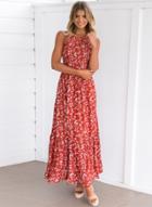 Oasap Fashion Halter Sleeveless Off Shoulder Backless Maxi Floral Dress