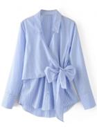 Oasap Turn Down Collar Bow Decoration Striped Shirts