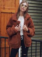 Oasap Solid Color Berber Fleece Turn-down Collar Warm Coat