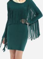 Oasap Long Sleeve Mini Bodycon Dress With Tassel