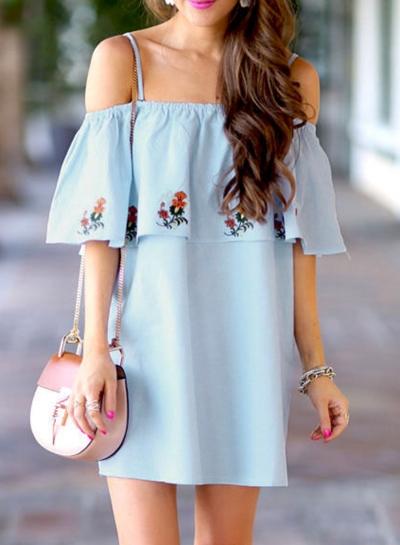 Oasap Casual Off Shoulder Floral Printed Ruffle Mini Dress