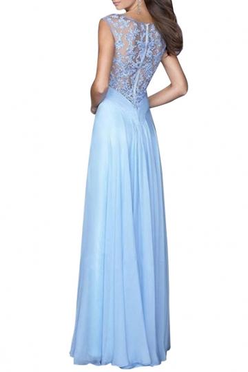 Oasap Ethereal Blue Sheer Lace Paneled Maxi Dress