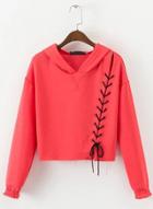Oasap Long Sleeve Solid Color Lace Up Pullover Hoodie