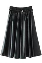 Oasap Black Pu Elastic Waist Weaved Belted Skirt