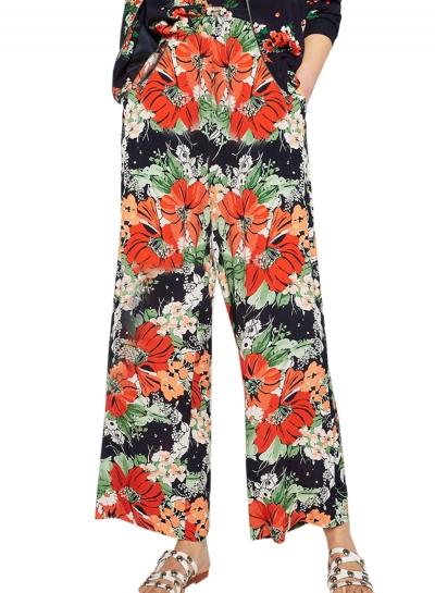 Oasap Women Casual High Waist Floral Printed Wide-leg Pants
