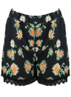 Oasap Women's Elastic Waist Floral Print Lace Hem Shorts