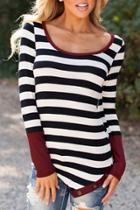 Oasap Novelty Stripe Color Block Round Neck Knit Tee