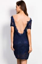 Oasap Shimmer Open Back Navy Lace Bodycon Cocktail Dress