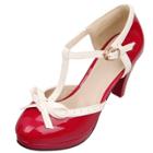 Oasap Round Toe High Heels T-strap Bow Pumps