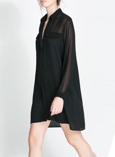 Oasap Women's Stand Collar Button Down Front Chiffon Dress