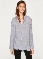 Oasap Fashion Striped Floral Embroidered High Low Shirt