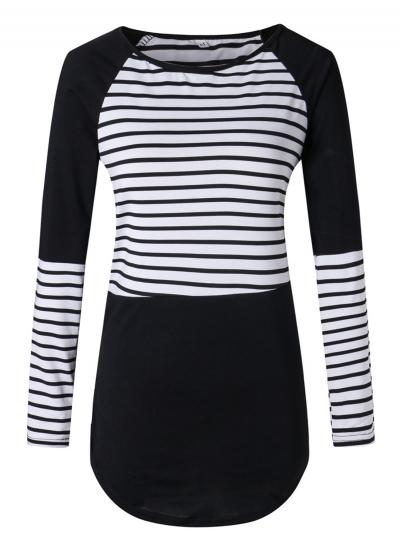 Oasap Striped Splicing Long Sleeve Slim Top