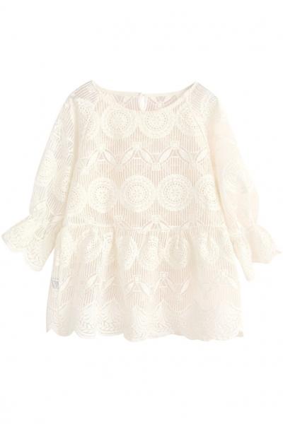 Oasap Demure Solid Beige Scalloped Trim Top