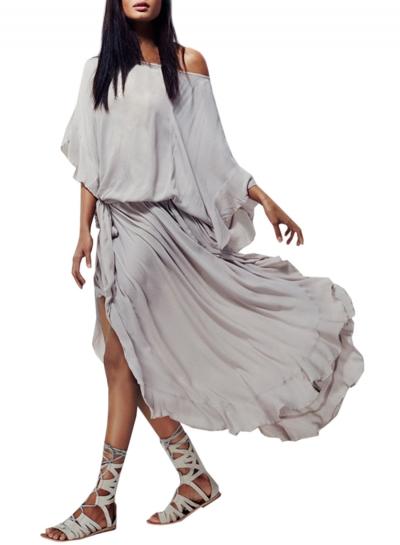 Oasap Women's Boat Neck Tie Waist Flounce Cape Style Dress