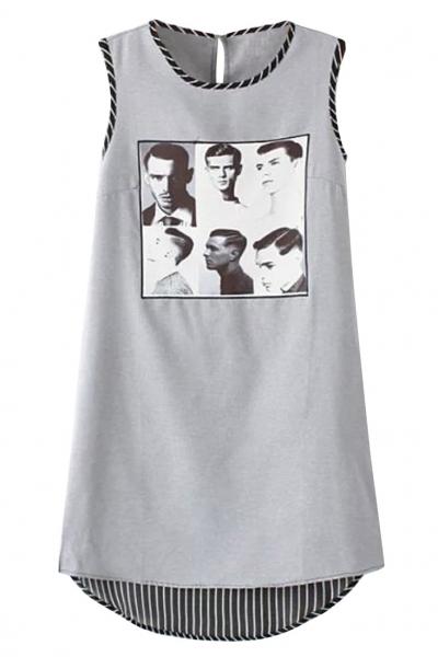 Oasap Men Portrait Print Sleeveless Shift Dress