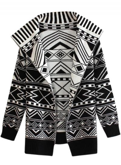 Oasap Women's Long Sleeve Printed Zipper Knit Cardigan Outwear