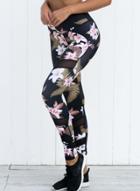 Oasap Plant Printing Splicing Hollowed-out Leggings Tight Yoga Pants