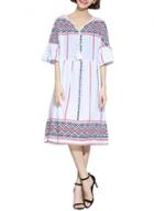 Oasap Women's Geometric Print Lace Up Neck Loose Fit Dress
