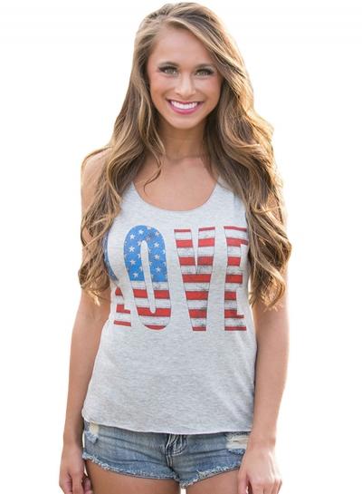 Oasap Love The Stars And Stripes Casual Grey Tank Top For Women