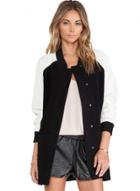 Oasap Women's Color Block Band Collar Snap Button Bomber Jacket