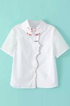 Oasap Sweet Embroidered Trimmed Button Down Shirt