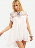 Oasap Lace Hollow Out High Low Chiffon Dress