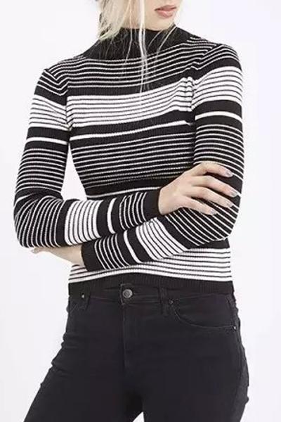 Oasap Modern Striped Slim Fit Mock Neck Knitted Pullover Sweater