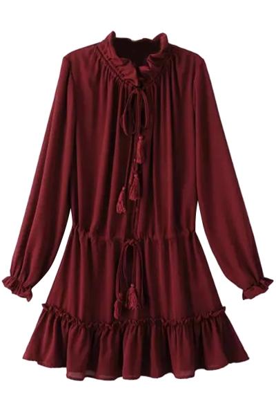 Oasap Vintage Lace-up Front Flouncing Hem Chiffon Dress