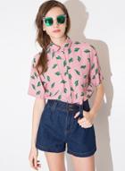 Oasap Preppy Style Cactus Printing Loose Shirt