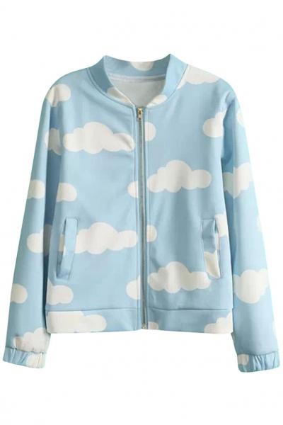 Oasap Lovely Cloudy Print Bomber Jacket