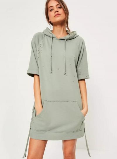 Oasap Half Sleeve Side Lace-up Pullover Hoodie
