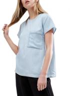 Oasap Women's Short Sleeve Chest Pocket Back Slit Denim Blouse