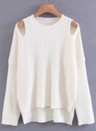Oasap Round Neck Off Shoulder Asymmetric Sweaters