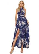 Oasap Halter Sleeveless Floral Print High Slit Hollow Out Maxi Dress